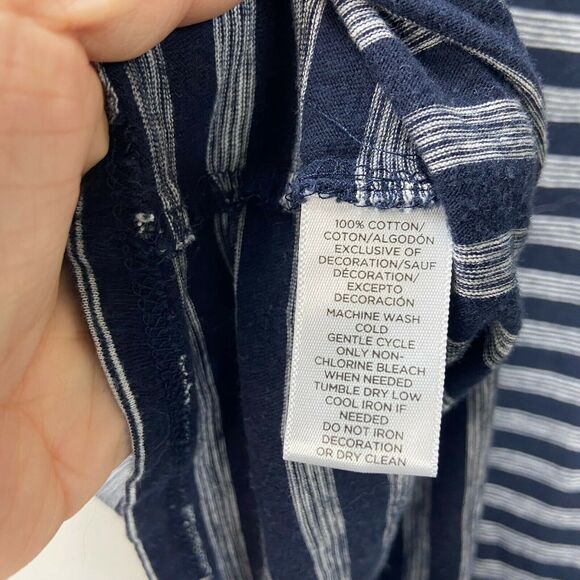 2/$30 LOFT Large Womens Blue Striped Frayed Sleeve Tee - Picture 6 of 9